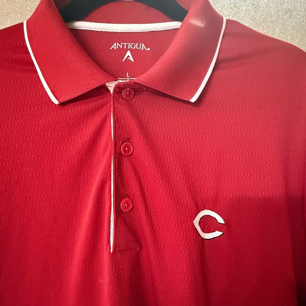 Antigua Polo Shirt Mens Large Red Cincinnati‎ Reds MLB Embroidered Performance - Picture 5 of 7
